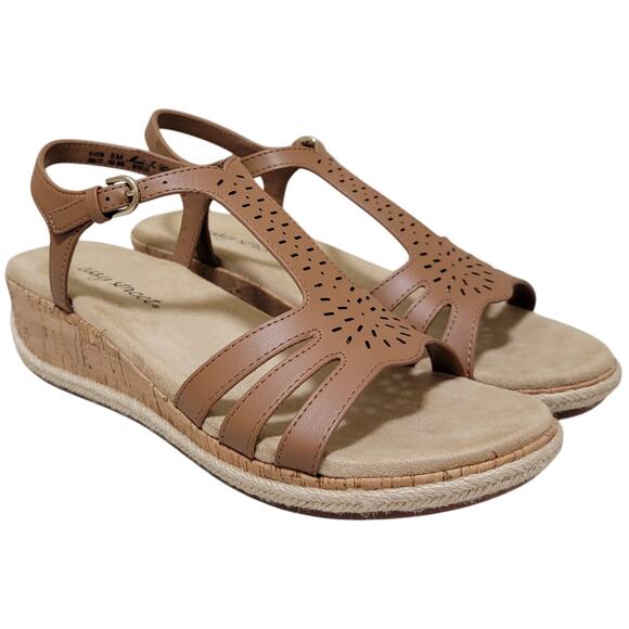 Easy Street Women Dorinda Wedge Heel Slingback Sandals Size US 8M Tan Brown - Picture 1 of 4